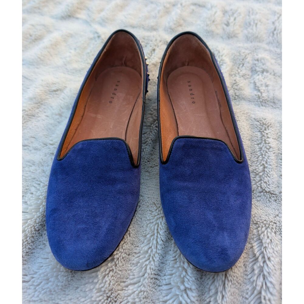 SANDRO Royal Blue Suede Spike Studded Slip On Loafers / Flats, Size 37 (U.S. 7) - Picture 10 of 14